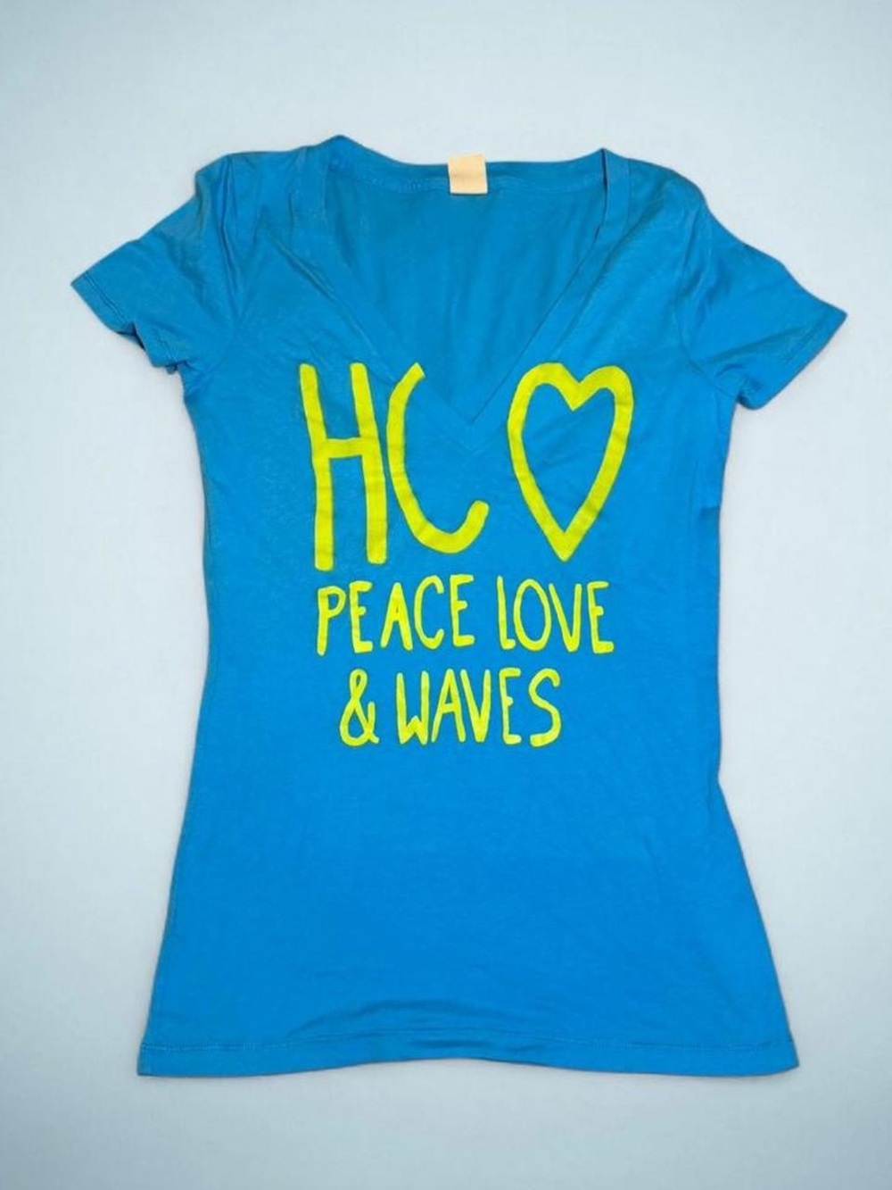 2000’s Hollister Blue & Lime Yellowish Green Lettering Beach Tee